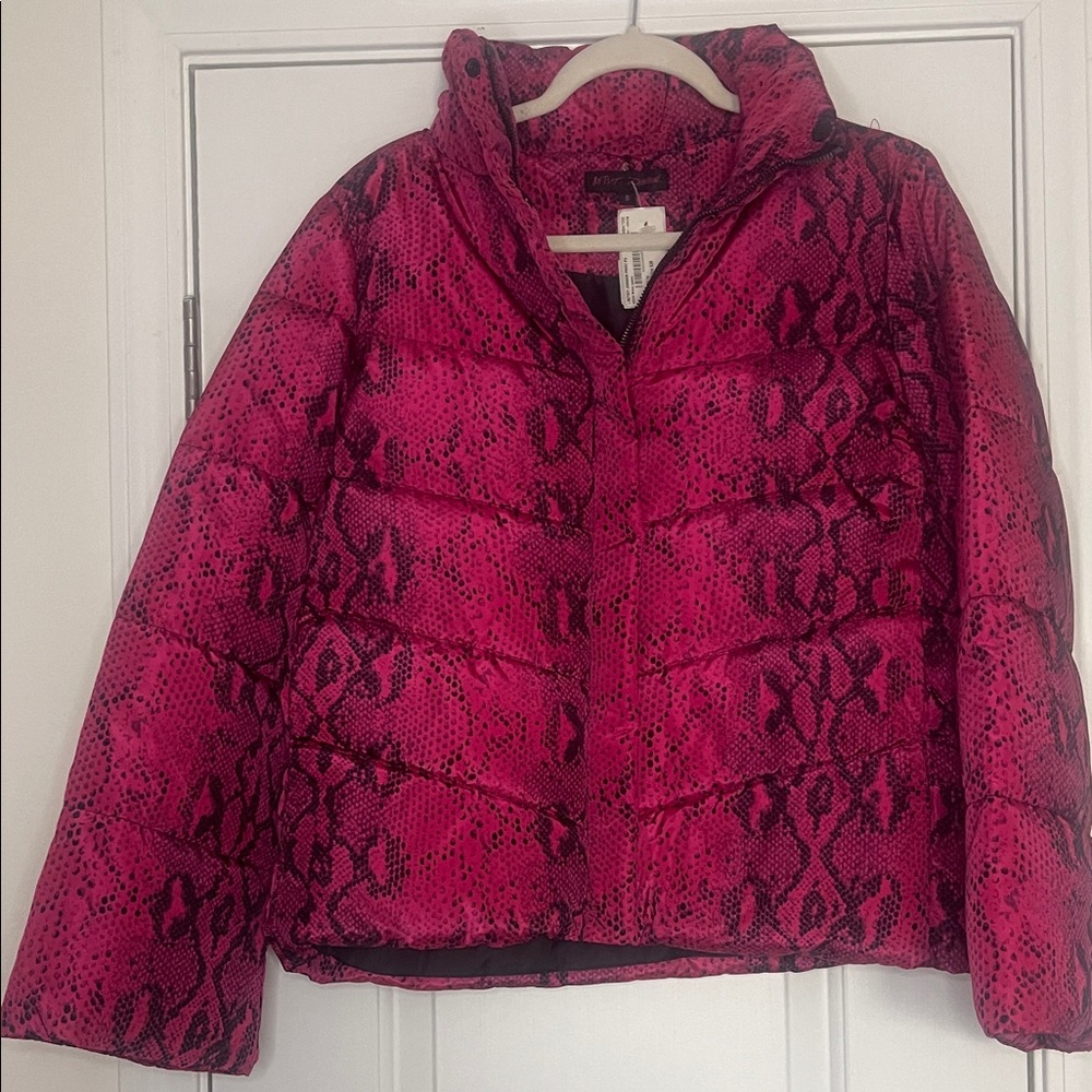 Betsey Johnson Pink Snake Print Puffer Jacket